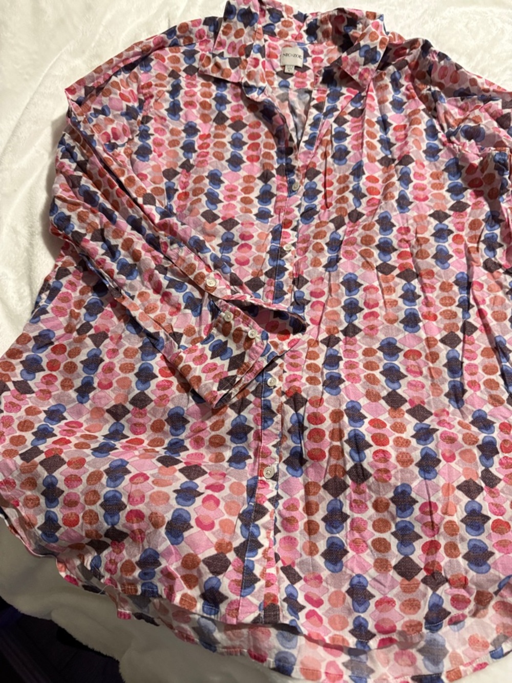 NIC+ZOE Pink Multicolor Geometric Button-Down Shirt
